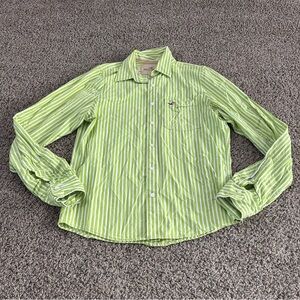 Y2K Hollister Men's Green Striped Shirt
